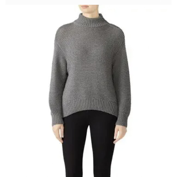 Parker Sweater Womens Medium Gray Chunky Knit Mock Neck Ribbed - Picture 1 of 11